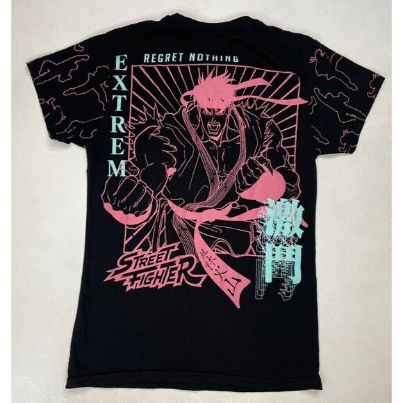 Street Fighter Regret Nothing Graphic T-shirt Men Small Black Short Sleeve - Picture 1 of 6
